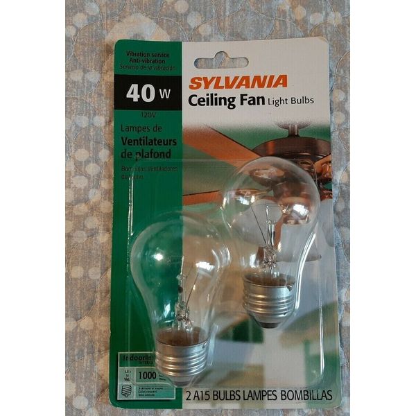 Sylvania 10036 PACK (2) CEILING FAN Light Bulbs 40 W, A15 Lamp, Medium E26