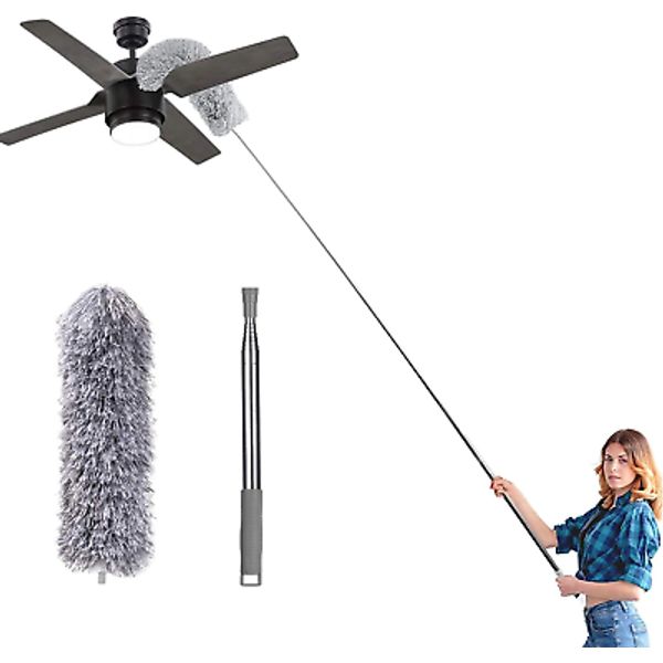 Microfiber Feather Duster, Extendable Cobweb Duster with 100 Inches Extension Po