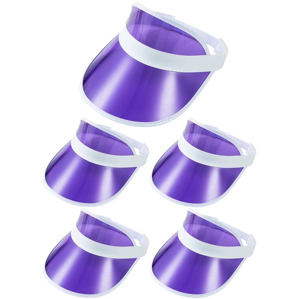 5 Pack Sun Visors Hat Clear Unisex Retro Candy Color Women Cap Sports Outdoor Transparent Golf Party Beach (Purple)