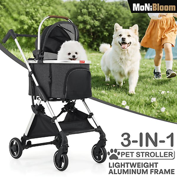 4 Wheels 3-in-1 Foldable Pet Stroller Detachable Carrier Car Seat Travel Carrier