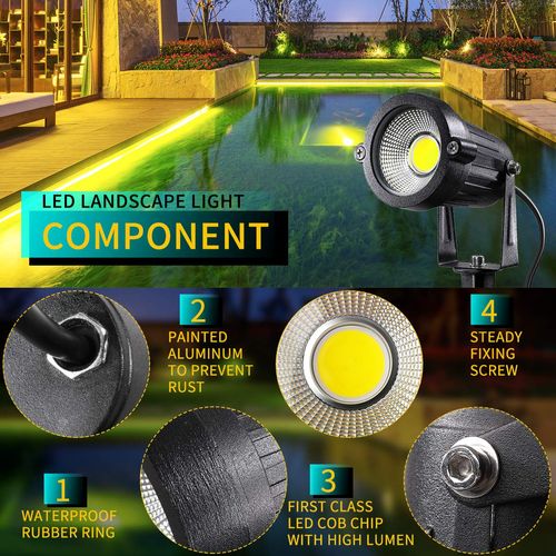 LEACOCO LED Landscape Lights,5W 120V AC Outdoor Pathway Garden Yard Spotlight,IP65 Waterproof Garden Flood Light,Outdoor Spotlight with Stake,UL Cord 5-ft with Plug (Pack of 4, Daylight White)