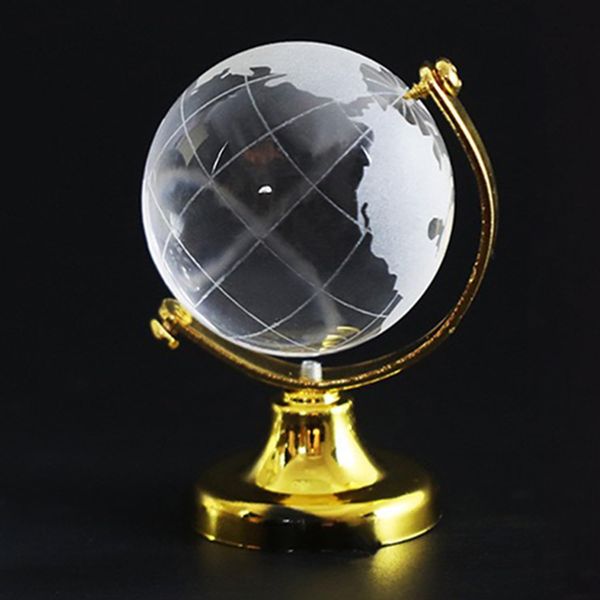 Mini World Globe Round Earth World Map Ornament(Ball diameter 8.5cm) Crystal Glass Clear Paperweight Desk Office Home Decor Wedding Favor Crafts Ornaments Gifts, Crystal Ball Sphere Display -Golden