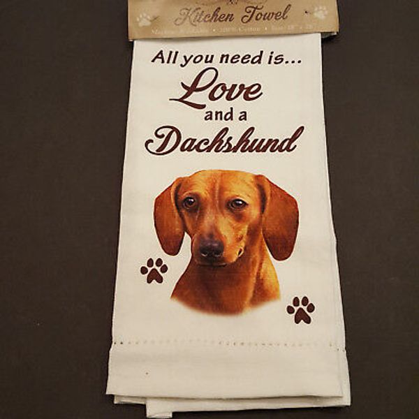 Dachshund Kitchen Dish Towel Dog Red Doxie All You Need Is Love Pet Cotton 18x26