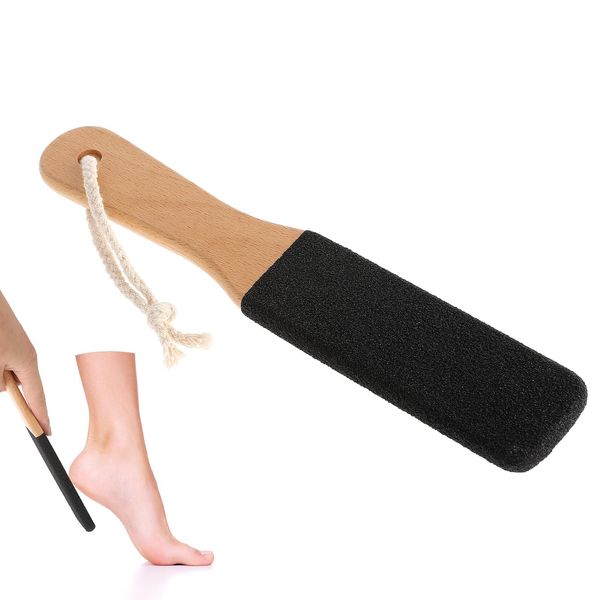 Dimeho Pumice Stone Foot File, Callus Remover Foot Scrubber Heel Scraper with Wooden Handle, Professional Double-Sided Exfoliator Pedicure Feet Rasp for Cracked Heels, Hard Dead Skin Removal in Shower