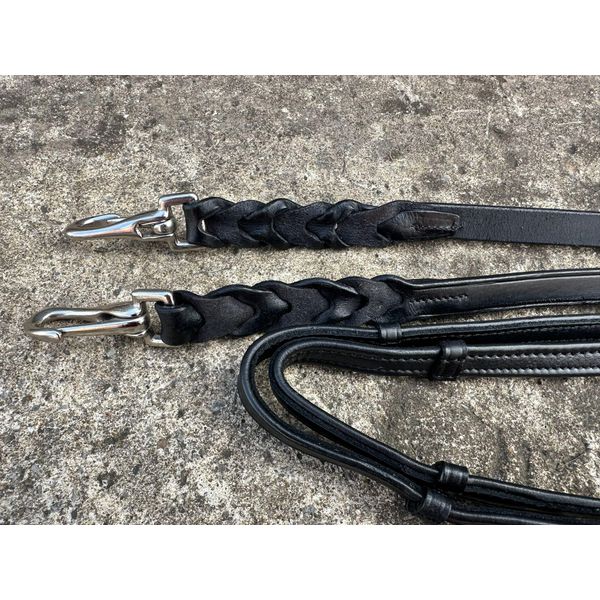 Equipride Leather Reins For Working Hunter Bridle with Quick Release Snap Hooks (Full, Black)