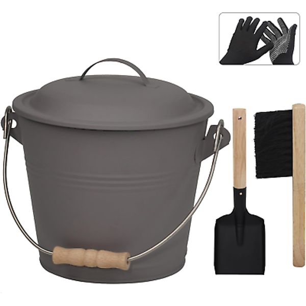 Ash Bucket with Lid, 1.3 Gallon Ash Bucket for Fireplace, Metal Fireplace Bucket