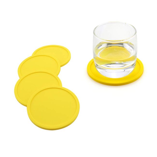 DECHOUS Silicone Coaster Set of 5, Non-Slip, Water Absorbent, Insulated, Stylish, Simple, Diameter 3.9 inches (10 cm), Yellow