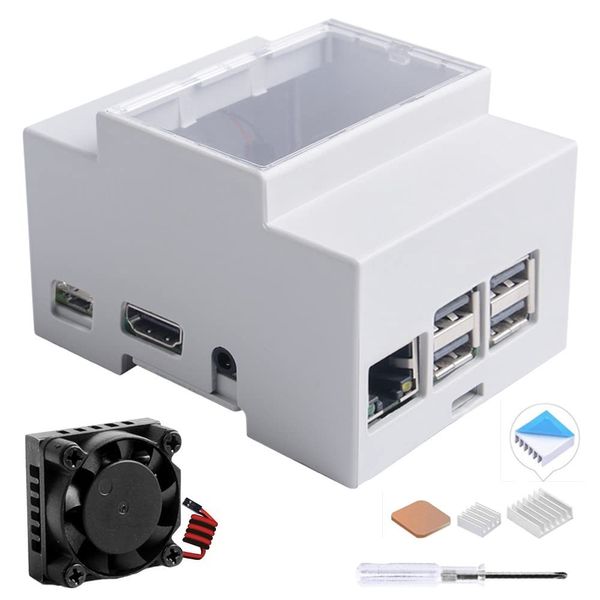 GeeekPi Gehäuse für Raspberry Pi 3B + / 3B auf DIN-Schiene Modulare Box für Schalttafeln, Raspberry Pi 3 Gehäuse mit Lüfter, Raspberry Pi Kühlkörper für Raspberry Pi 3B + / 3B