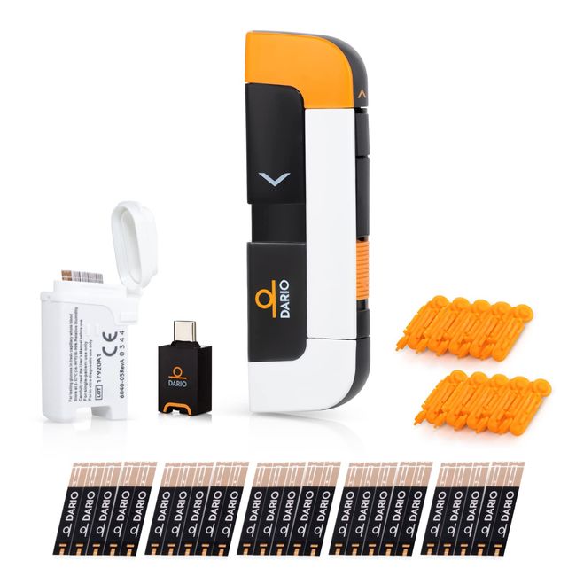 DARIO Smart Glucose Monitor Kit | Test Blood Sugar Levels & Manage Diabetes, Testing Kit Includes: Glucometer with 25 Strips, 10 Sterile lancets (Android USB-C)