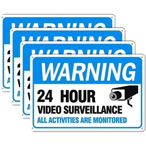 Video Surveillance Sign 4-Pack 12" X 8" Security Camera Sign Reflective and New