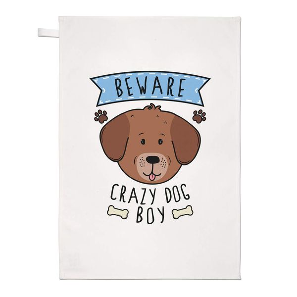 Beware Crazy Dog Boy Tea Towel Dish Cloth
