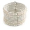 Avalaya Bohemian Wide Beaded Cuff Bangle with Sequin (Snow White/Transparent) - Adjustable
