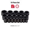 SUNEX TOOLS 2640, 1/2 Inch Drive Impact Socket Set, 19-Piece, SAE, 3/8 Inch – 1-1/2 Inch, Cr-Mo Alloy Steel, Radius Corner Design, Dual Size Markings, Heavy Duty Storage Case, Meets ANSI Standards