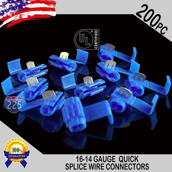 200 Pack 16-14 Gauge Blue Quick Splice Tap Wire Connectors Install Terminals UL