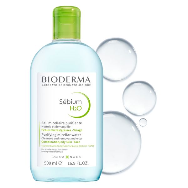 Bioderma Sébium H2O Micellar Water - Purifying Cleanser to Remove Make Up, Impurities & Pollution for Acne Prone, Oily & Combination Skin - Prevent Blemishes, 500ml