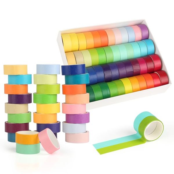 Washi Tape, 48 Rollen Buntes Klebeband Set Regenbogen Farbe Masking Tape DIY Handwerk dekorative Papierband, geeignet für Scrapbooking, Kunsthandwerk, Kunst Etikettierung, Maler Planer (48-Farben)