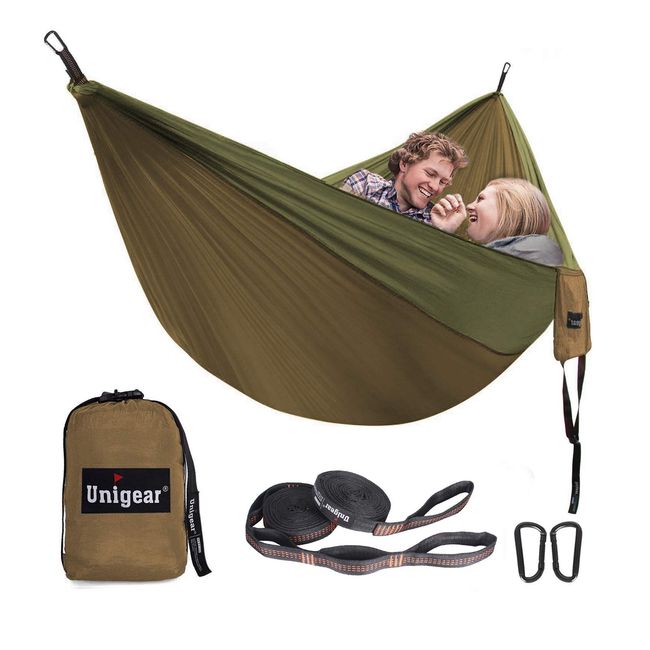 Unigear Hammock, Parachute with Dedicated Belt, Extra Wide, Ultra Lightweight, For 2 People, 5 Colors, 12.6 x 78.7 inches (320 x 200 cm), 108.8 x 65.0 inches (275 x 165 cm), Load Capacity 772.1 lbs