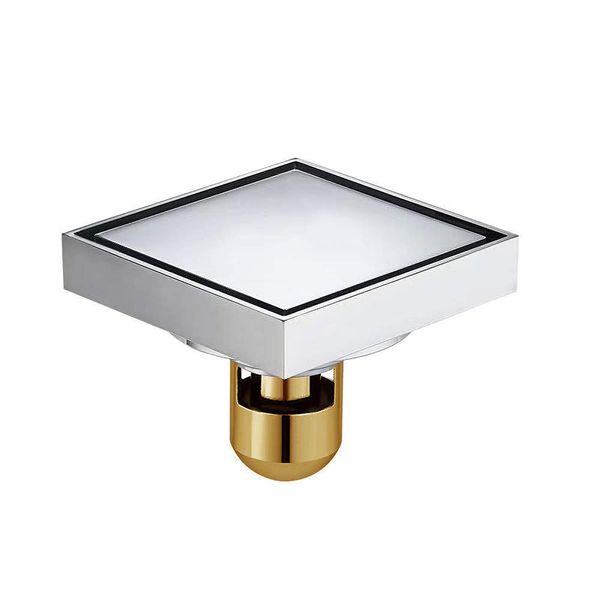 Hardbase Metal Bathroom Floor Drain Shower Drain 10cm Square Brass Built-in High Pass Filter Drain (Silver)