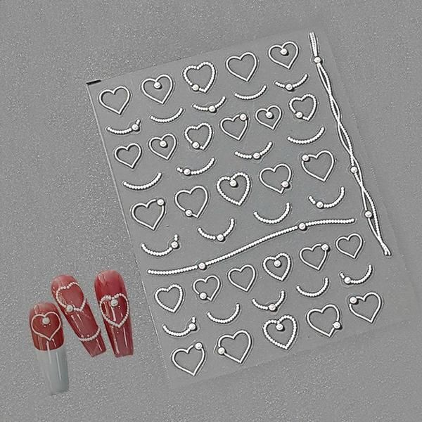 Nail Art Pearl Stone Wedding Necklace Heart Emboss Sticker 2 Types (WCFD3E7)