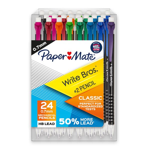 Paper Mate Mechanical Pencils, Write Bros. Classic #2 Pencil, Great for Standardized Testing, 0.7mm, 24 Count