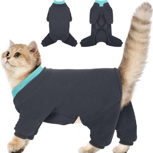 ADNIKIA Cat Hair Sticky Onesie, Prevent Hair Loss Cat Pajamas, Long Sleeves Anti-Licking & Skin Disease Recovery Suit for Cats, Sphynx Clothes Costumes Outfits for Pet