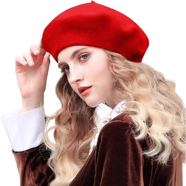 Womens Beret French Classic Beanie Hat Wool Beret Solid Color