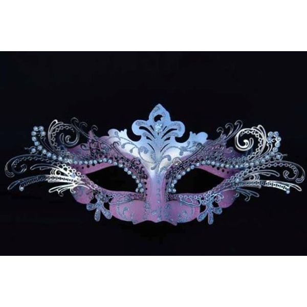 LASER CUT MARDI GRAS Pink/Silver Masquerade Mask