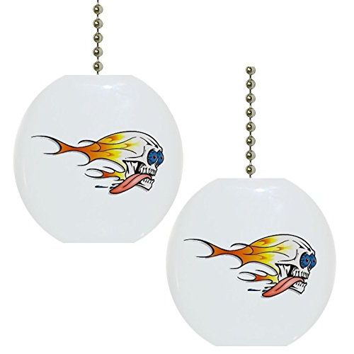 Set of 2 Flaming Skull Ceramic Fan Pulls