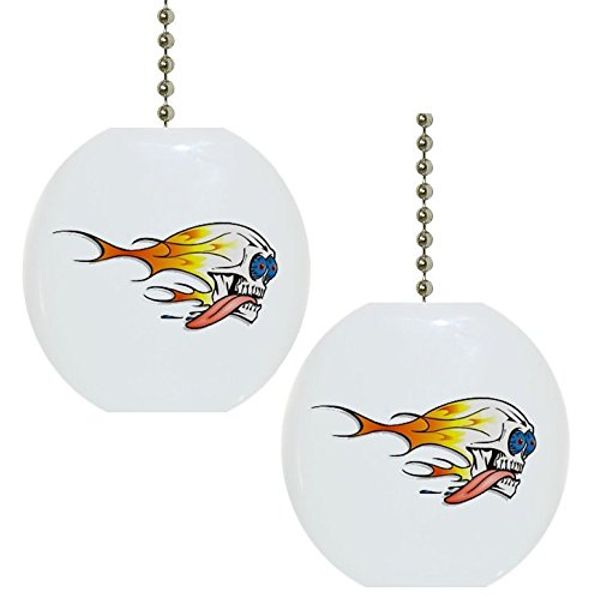 Set of 2 Flaming Skull Ceramic Fan Pulls
