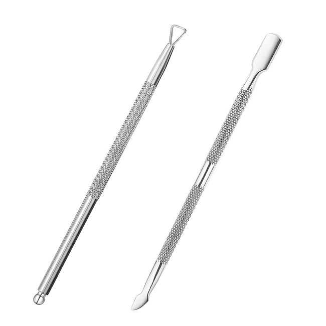 2 Pcs Cuticle Pusher and Cuticle Peeler Stainless Steel Cuticle Pusher Tool, Dual Head Nail Scraper UV Gel Nail Polish Remover Tool for Fingernails and Toenails