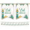 Happy Eid Mubarak Bunting Party Flags Kids - 10 Flags - Eid Decorations (Green & Yellow)