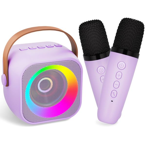 Amazmic Toys for Girls Karaoke Machine for Kids,Birthday Gifts for Girl Age 3 4 5 6 7 8 9 10+ Year Old Boy, Portable Speaker for Kid Mini 2 Karaoke Microphones Gift for Home Class Party- Purple 2Mic