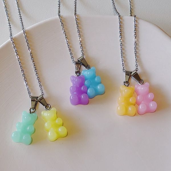 Surgical Steel Kitsch Pastel Jelly Bear Teddy Bear Necklace