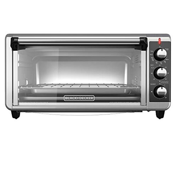 BLACK+DECKER TO3250XSB 8-Slice Extra Wide Convection Countertop Toaster Oven, Includes Bake Pan, Broil Rack & Toasting Rack, Stainless Steel/Black