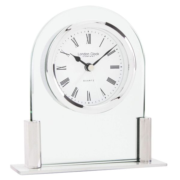 London Clock Glass Arch top Mantel Clock, Silver, 12.5 x 11.5 x 3.5cm