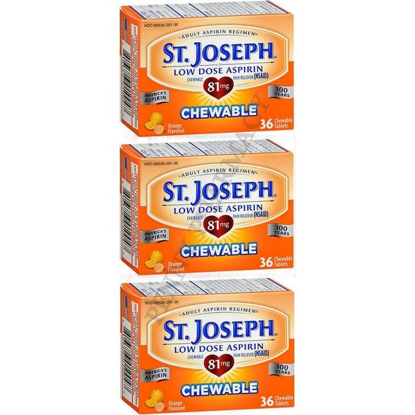 St. Joseph Chewable Aspirin Low Dose 81mg Orange Flavor 36 count ( 3 pack ) ^