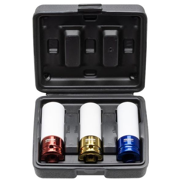 STRAIGHT 10-6100 1/2 inch (12.7 mm) Impact Socket Set, Protected Type, 3 Pieces