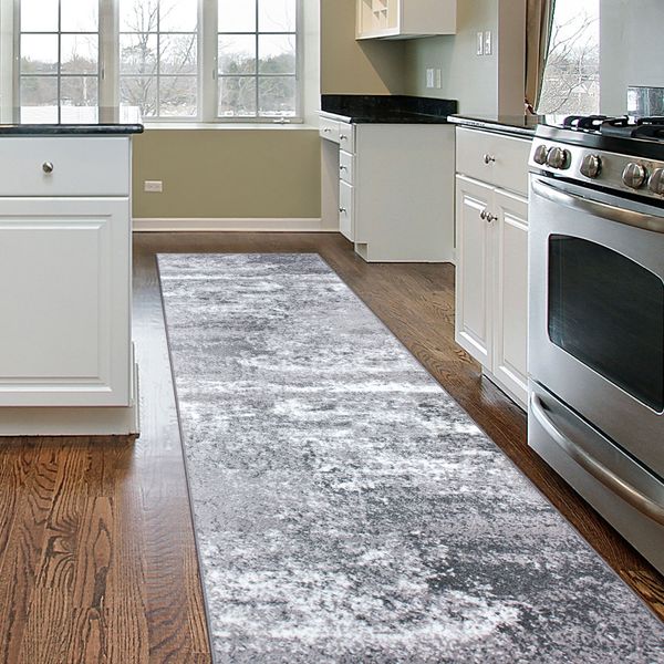 Kitchen Rugs Distressed Abstract Watercolor Runners for Hallways Gray 2x7 Rugs