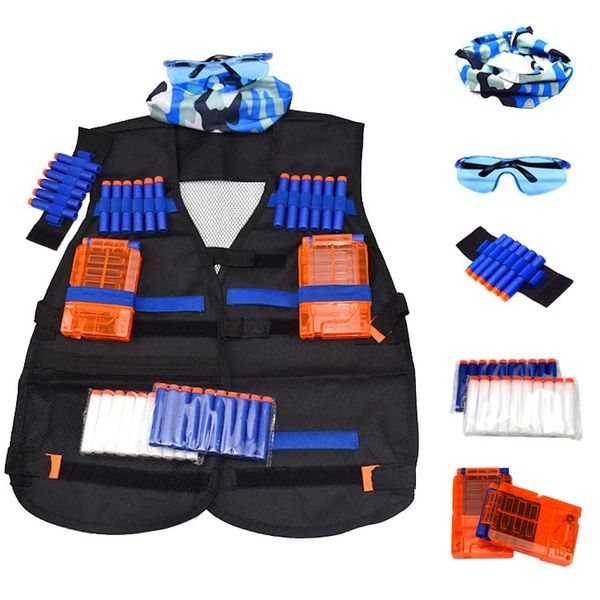 Tactical Vest Accessories Set for Nerf N-Strike Elite Series with 20 Refill Darts, 2 Quick Reload Clips, Wrist Ammo Holder, Safety Glasses, and Tube Mask