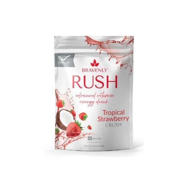 Bravenly RUSH, Vitamin Energy Drink Tropical Strawberry 28 Serving Powder, NEW