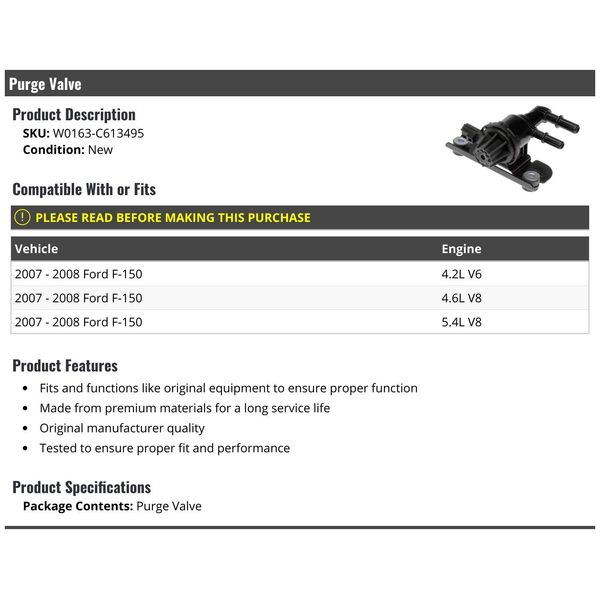 Purge Valve - Compatible with 2007-2008 Ford F150
