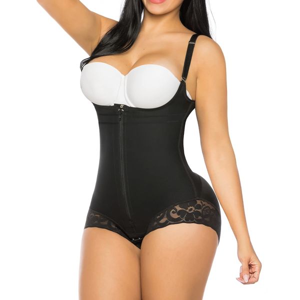 YIANNA Shapewear Damen Bauchweg Stark Formend Body Shaper Mieder Taillenformer Fajas Colombianas Miederbody Bodysuit Thong Schwarz,7200 Size M