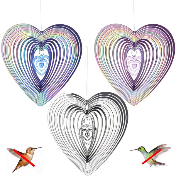 Lucywey Bird Deterrent, Pack of 3, Reflective Bird Scarer, Reflective Wind Spiral Bird Repellent, Ideal for Home and Garden for Decoration (Heart-Shaped)