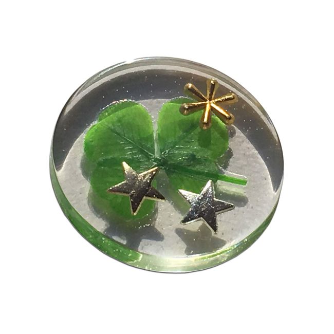 KIN-HEBI Real Four Leaf Clover Good Luck Pocket Token, Preserved, 1.25” (Including Metallic Cosmic Objects)