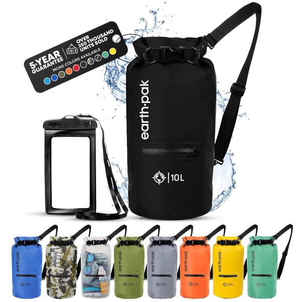 Earth Pak Waterproof Dry Bag with Zippered Pocket - Waterproof Dry Bag Backpack Keeps Gear Dry for Boating, Camping, Fishing, Beach Drybag, Kayak Accessories - Dry Bags Waterproof with Phone Case 30L