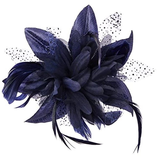 GIZZY® Ladies Navy Blue Chiffon Lily & feather Fascinator on Comb.