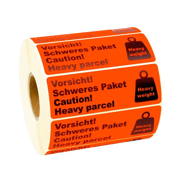 Prolac Versandetiketten mit Warnhinweis Vorsicht! Schweres Paket, Etiketten selbstklebend im Format 105x37mm – Klebeetiketten mit auffälliger Farbe, permanent haftende und auffällige Umzugsaufkleber