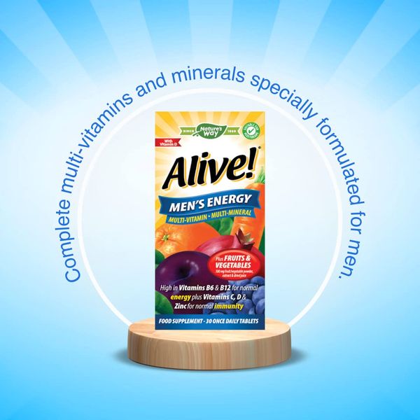 Nature's Way - Alive! Men’s Energy - Complete Multi-Vitamins & Minerals Specially Formulated for Men - with Dried Blend of Fruits and Vegetables - Suitable for Vegetarians - 30 Tablets