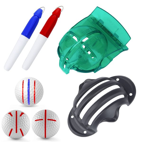 Uniclife 4-8 PCS Golf Ball Liner Template Linear Alignment Kit für Putt Ball Marking Tools mit maximal 4 Golf Ball Line Drawing Marking Stencils und 4 Bunte Marker Pens