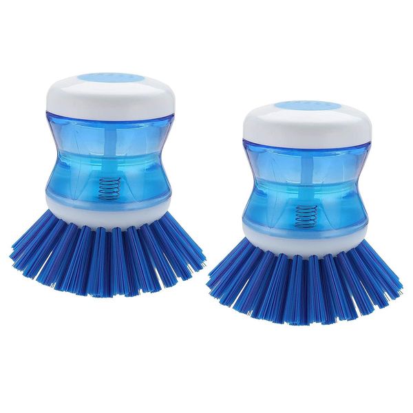 2 Pcs Soap Dispensing Palm Brush, Dish Brush, Multifunctional Palm Brush, Efficient Dish Scrubber, Suitable for Cleaning Sink, Tableware, Non-Stick pots and Cutting Boards (Blue)